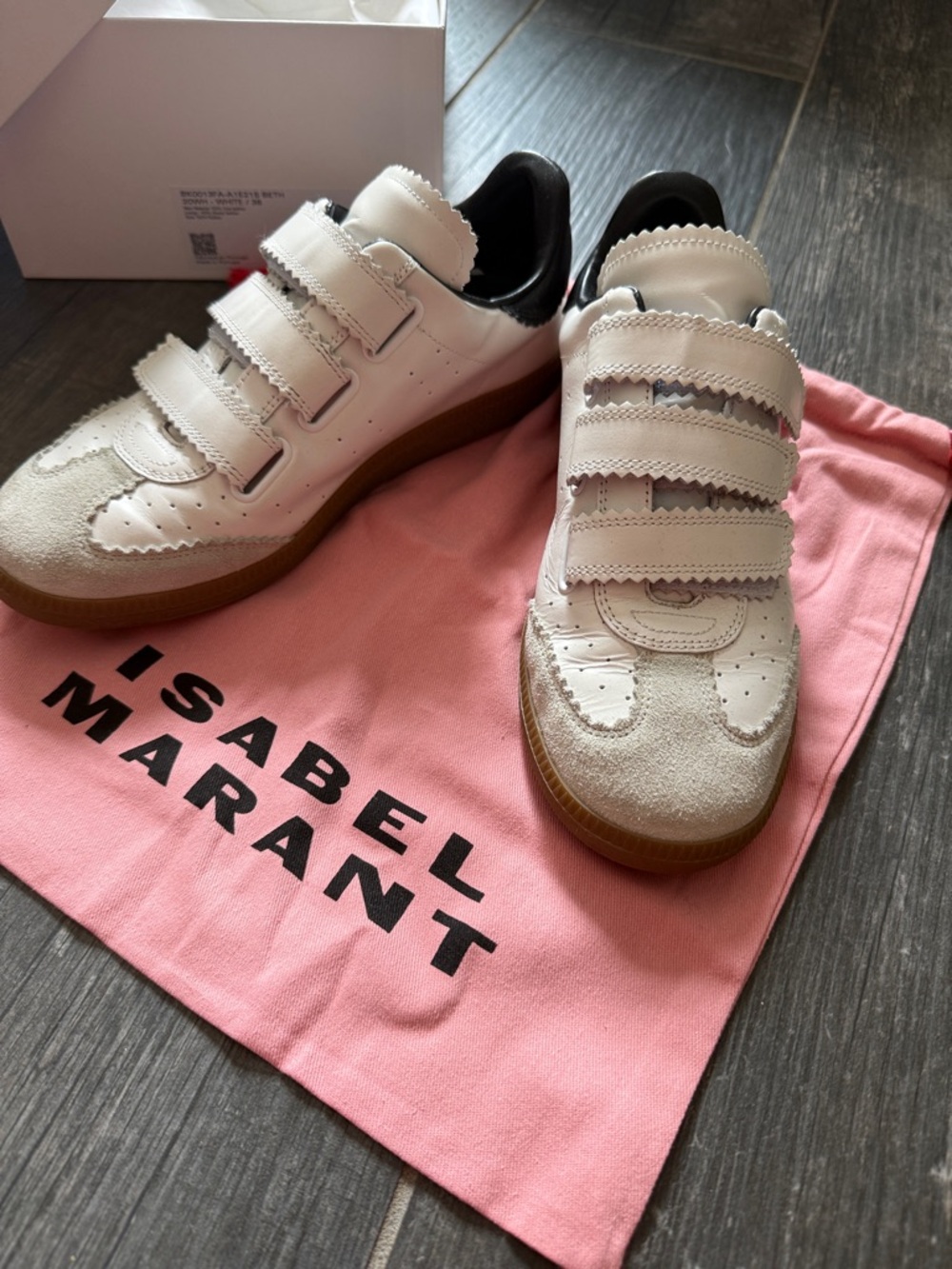 Isabel Marant White and Beige Leather Velcro Sneakers